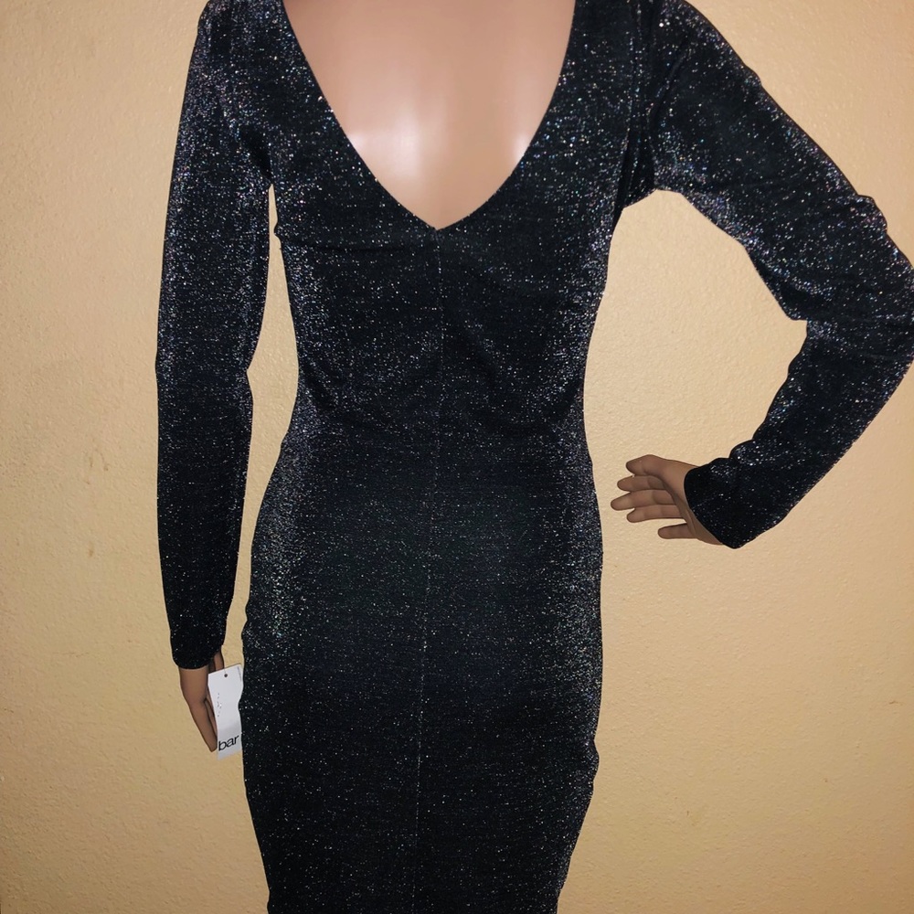Bar Iii Long-Sleeve V-Back Sparkle Dress - Picture 6 of 8